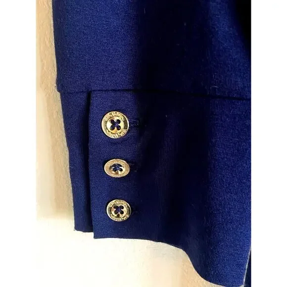 Lilly Pulitzer Navy Blue Gold Tone Button Collared Jersey Knit Dress‎ Womens XS - Picture 14 of 16